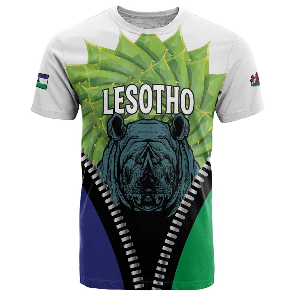 Personalised Lesotho Black Rhinoceros T-Shirt With Aloe Polyphylla Graphic Tee