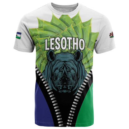 Personalised Lesotho Black Rhinoceros T-Shirt With Aloe Polyphylla Graphic Tee