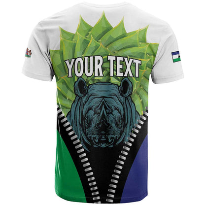 Personalised Lesotho Black Rhinoceros T-Shirt With Aloe Polyphylla Graphic Tee