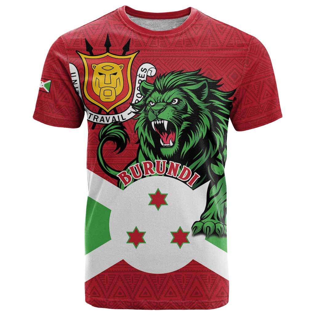 Personalized Burundi T-Shirt Lion and Coat Of Arms - Flag Style Graphic Tee