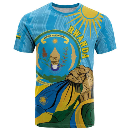 Personalized Rwanda Independence Day T-Shirt Coat Of Arms Imigongo Pattern Graphic Tee