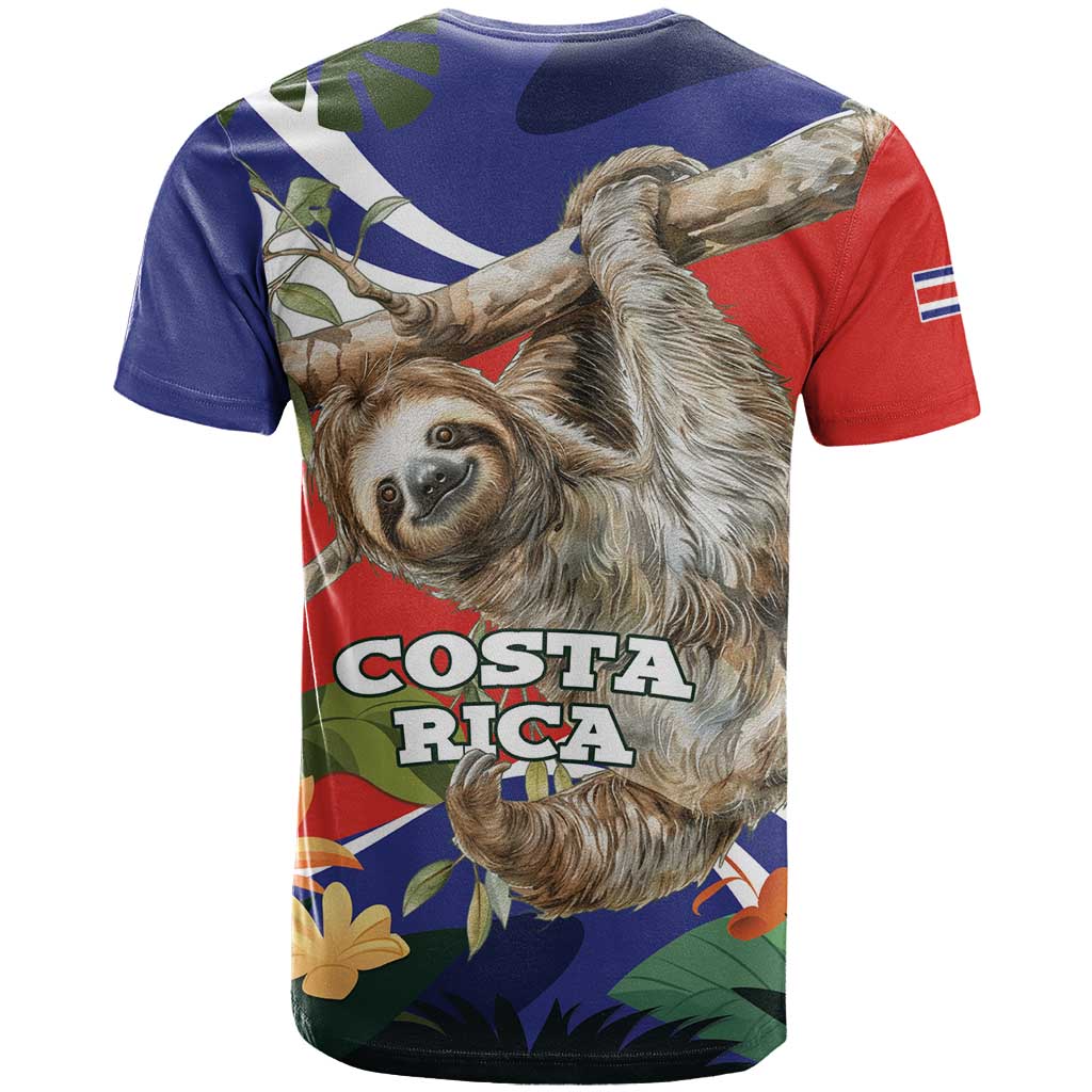 Pura Vida Costa Rica Sloth T-Shirt Tropical Flowers Flag Color Graphic Tee