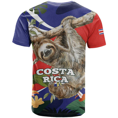 Pura Vida Costa Rica Sloth T-Shirt Tropical Flowers Flag Color Graphic Tee