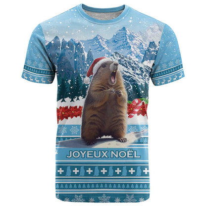 Switzerland Christmas Marmot T-Shirt Joyeux Noel Graphic Tee