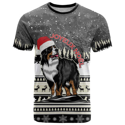 Switzerland Christmas Bernese Mountain Dog T-Shirt Joyeux Noel Graphic Tee