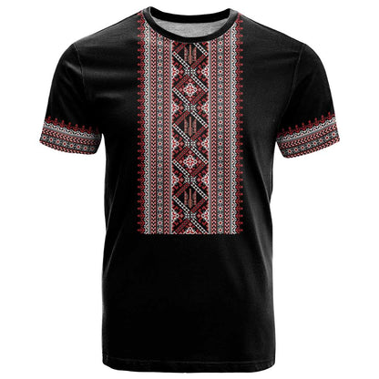 Personalized Ukrainian Trident T-Shirt Black Tryzub Vyshyvanka Pattern Graphic Tee