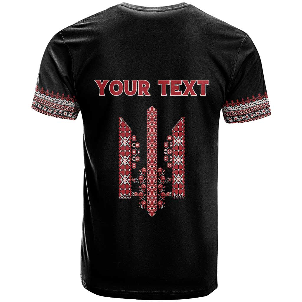 Personalized Ukrainian Trident T-Shirt Black Tryzub Vyshyvanka Pattern Graphic Tee