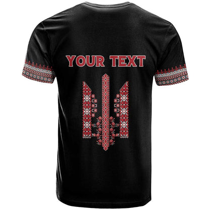 Personalized Ukrainian Trident T-Shirt Black Tryzub Vyshyvanka Pattern Graphic Tee