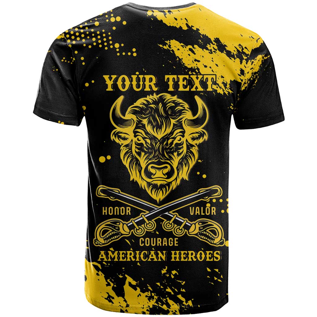 Personalized Bison Buffalo Soldiers T-Shirt American Heroes - Black Grunge Style Graphic Tee