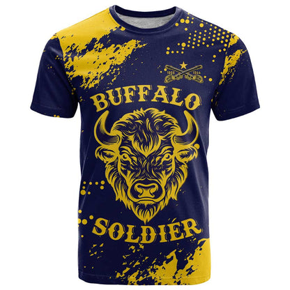 Personalized Bison Buffalo Soldiers T-Shirt American Heroes - Blue Grunge Style Graphic Tee