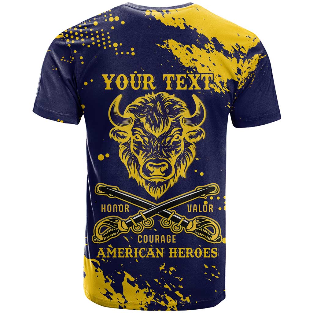 Personalized Bison Buffalo Soldiers T-Shirt American Heroes - Blue Grunge Style Graphic Tee