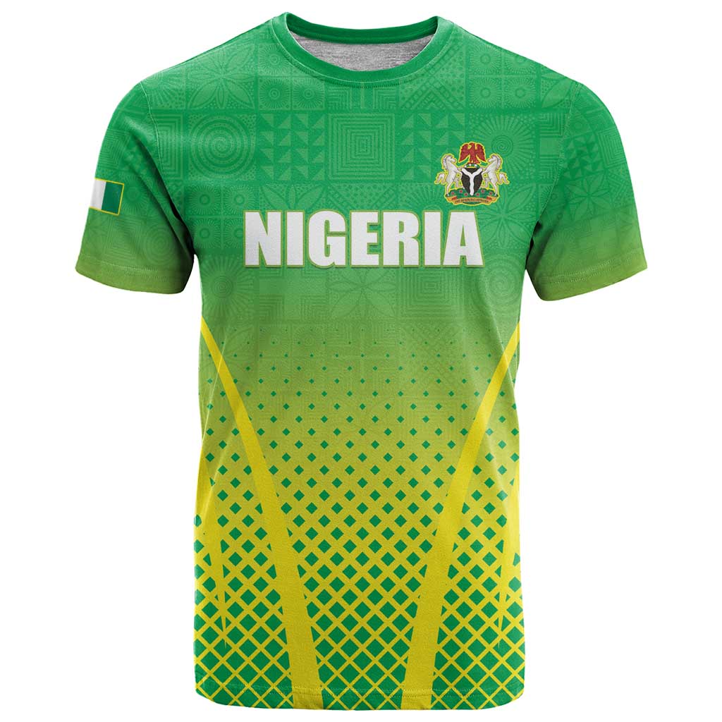 Custom Nigeria Cricket T-Shirt Come On Yellow Greens Graphic Tee