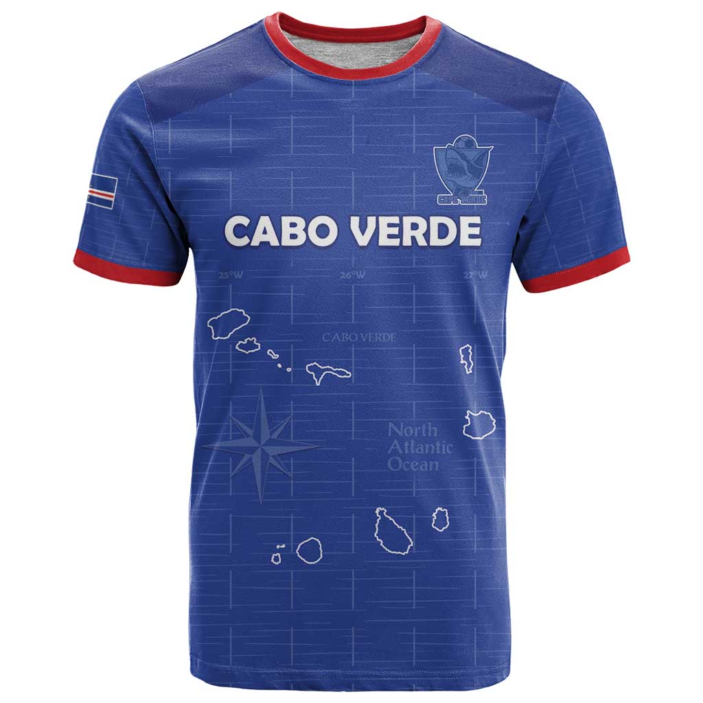 Custom Cape Verde Football T-Shirt Come On Tubaroes Azuis - Blue Graphic Tee