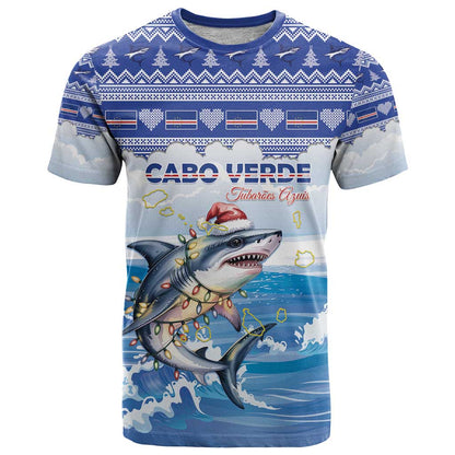 Personalized Cape Verde Football Christmas T-Shirt Feliz Natal Tubaroes Azuis Graphic Tee