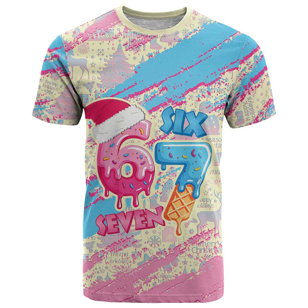 Six Seven Ice Cream Drip T-Shirt 67 Funny Christmas Gen Alpha Slang Graphic Tee