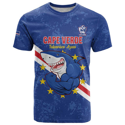 Custom Cape Verde Football T-Shirt Go Blue Sharks Graphic Tee