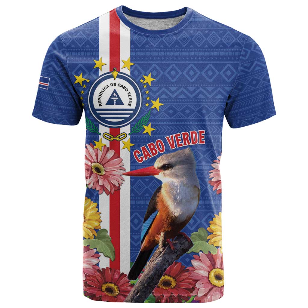 Personalised Cape Verde T-Shirt Grey-Headed Kingfisher Mix Gerbera Daisy Graphic Tee