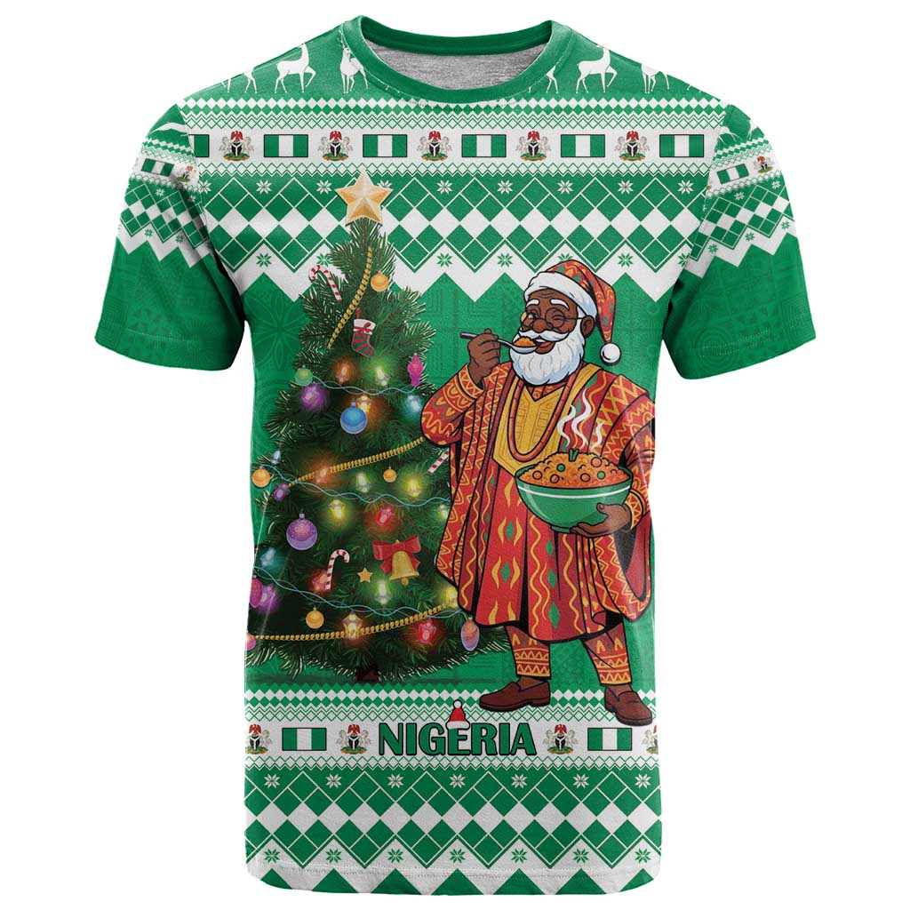 Personalized Nigeria Christmas T-Shirt Black Santa With Jollof Rice Graphic Tee
