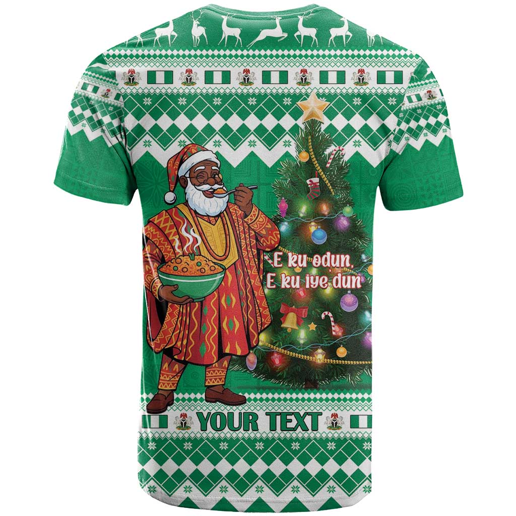 Personalized Nigeria Christmas T-Shirt Black Santa With Jollof Rice Graphic Tee