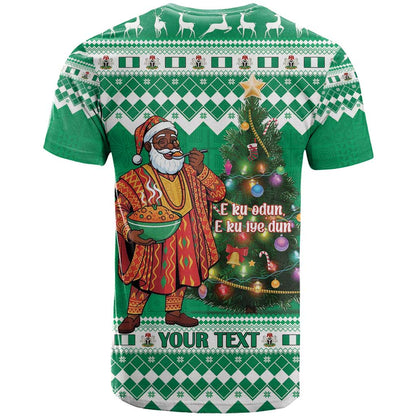 Personalized Nigeria Christmas T-Shirt Black Santa With Jollof Rice Graphic Tee