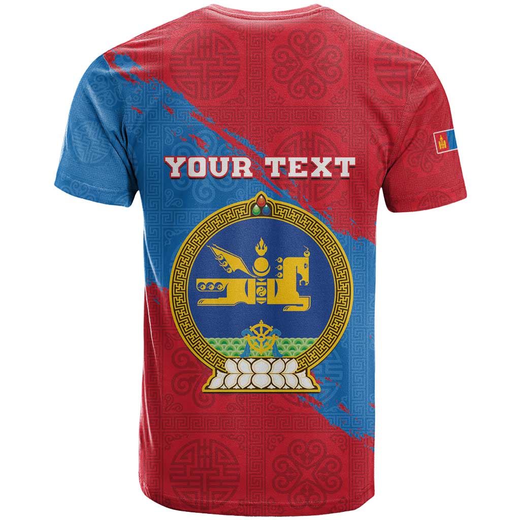 Personalised Mongolia Independence Day T-Shirt Coat Of Arms - Mongolia Folk Pattern Graphic Tee