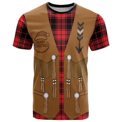 Santa Western Cowboy Christmas T-Shirt Plaid Black Red Vest Style Graphic Tee