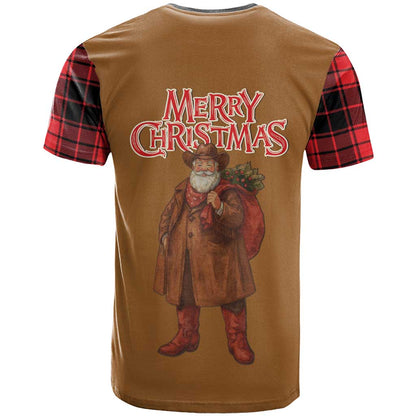 Santa Western Cowboy Christmas T-Shirt Plaid Black Red Vest Style Graphic Tee
