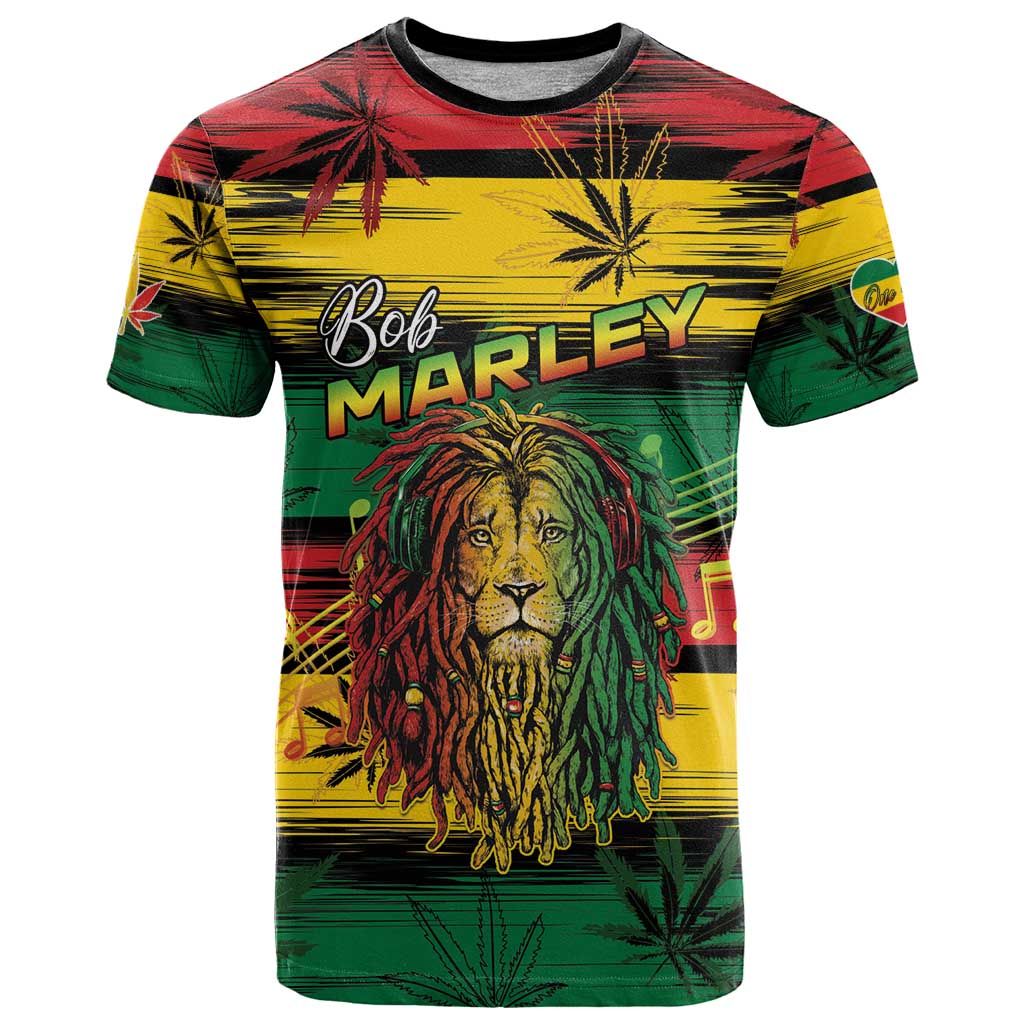 Personalised Rastafarian Lion T-Shirt Cannabis Leaf Pattern Graphic Tee
