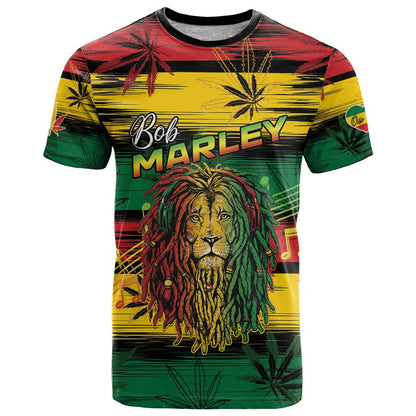 Personalised Rastafarian Lion T-Shirt Cannabis Leaf Pattern Graphic Tee