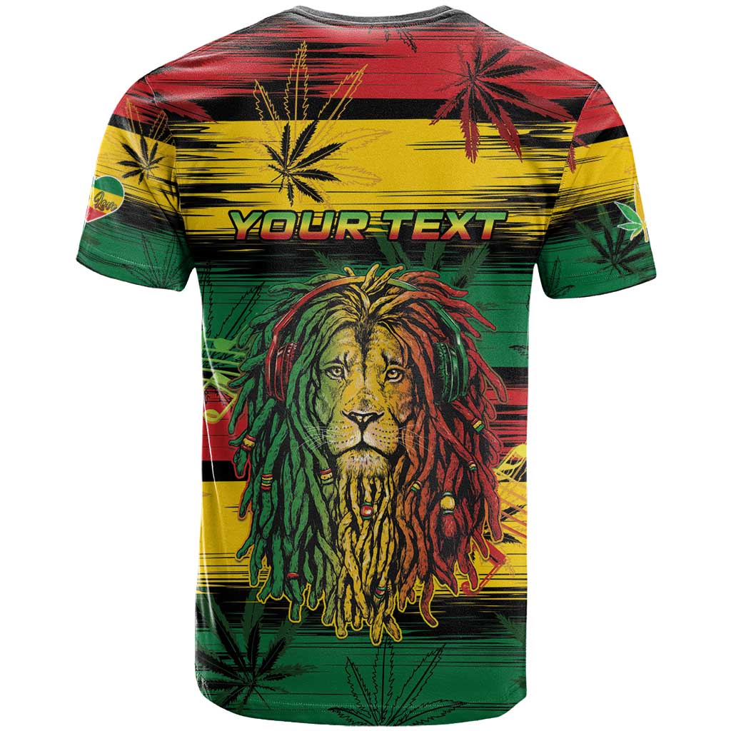 Personalised Rastafarian Lion T-Shirt Cannabis Leaf Pattern Graphic Tee