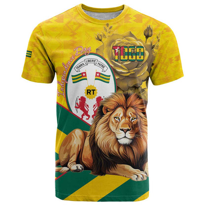 Togo Independence Day T-Shirt Lion With Coat Of Arms Kente Pattern Graphic Tee