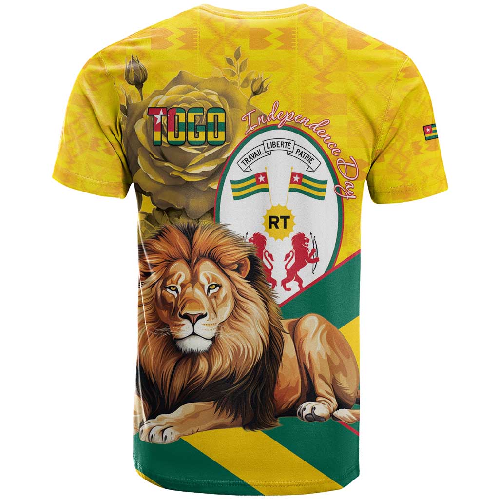 Togo Independence Day T-Shirt Lion With Coat Of Arms Kente Pattern Graphic Tee