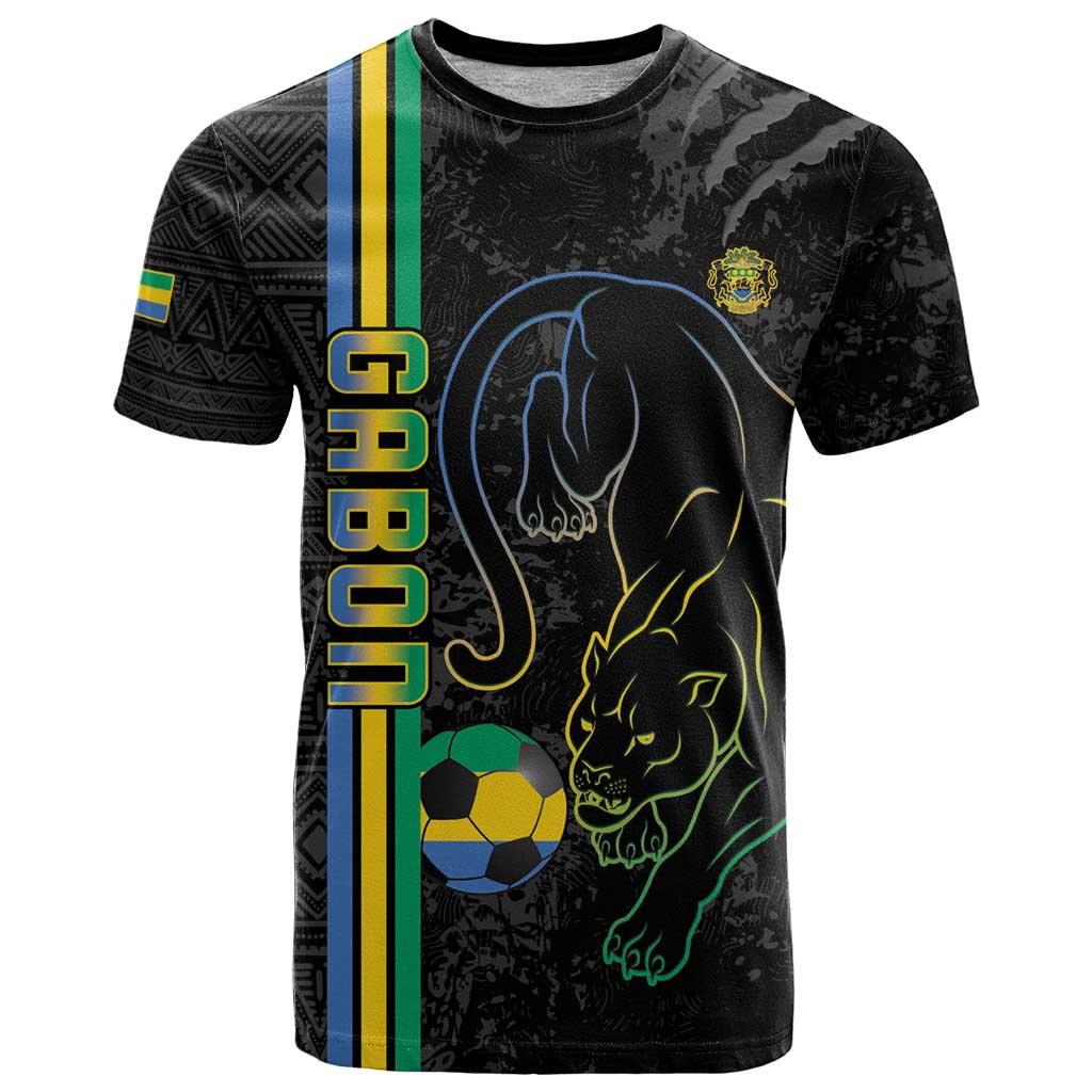 Custom Gabon Football T-Shirt Go Les Pantheres - Black Ver Graphic Tee