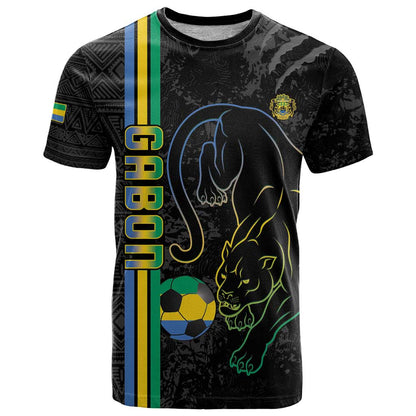 Custom Gabon Football T-Shirt Go Les Pantheres - Black Ver Graphic Tee