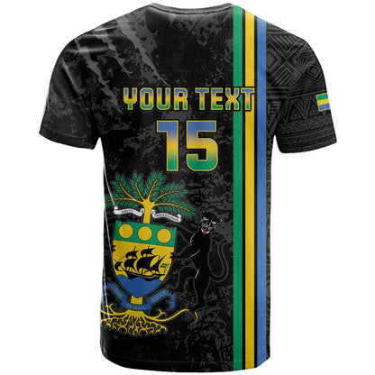 Custom Gabon Football T-Shirt Go Les Pantheres - Black Ver Graphic Tee