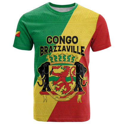 Personalized Congo Brazzaville T-Shirt Coat Of Arms With Map - Flag Style Graphic Tee