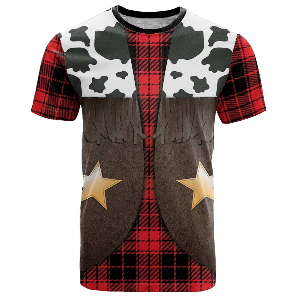 Cowboy Vest Costume T-Shirt Black Red Plaid Pattern Graphic Tee