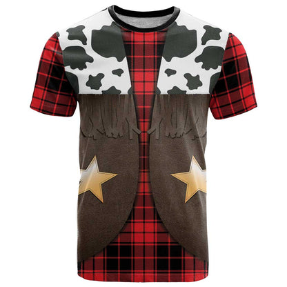 Cowboy Vest Costume T-Shirt Black Red Plaid Pattern Graphic Tee