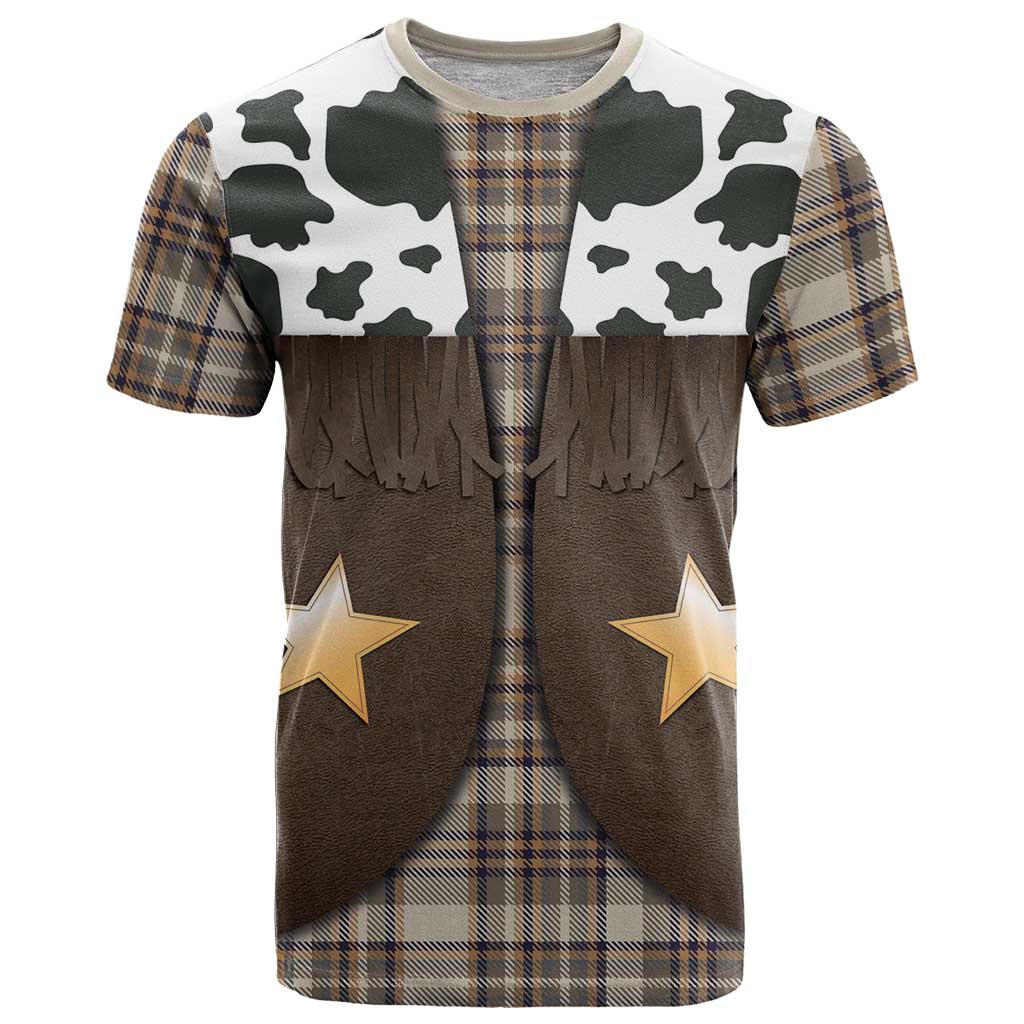 Cowboy Vest Costume T-Shirt Brown Beige Plaid Pattern Graphic Tee