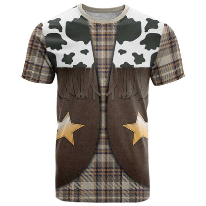 Cowboy Vest Costume T-Shirt Brown Beige Plaid Pattern Graphic Tee