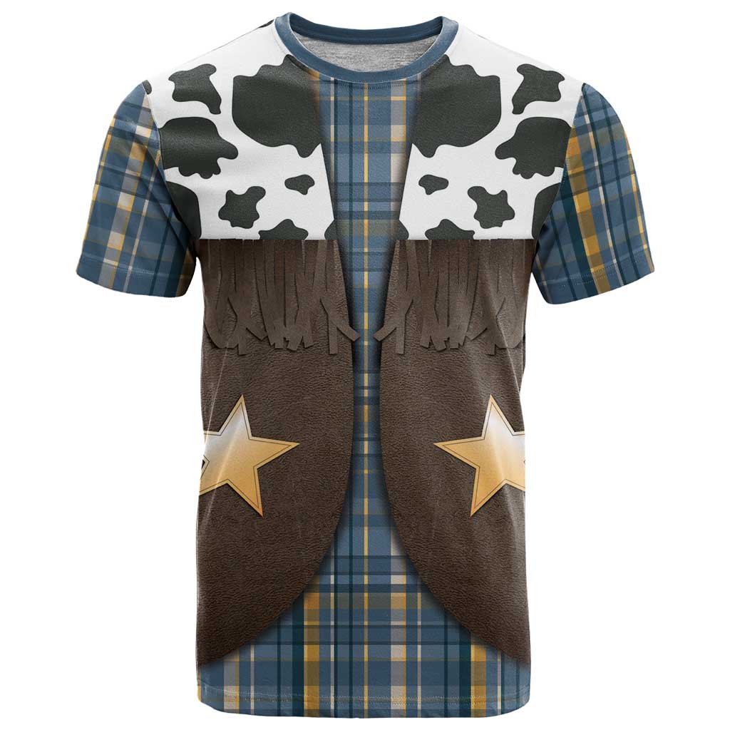Cowboy Vest Costume T-Shirt Blue Yellow Plaid Pattern Graphic Tee