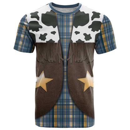 Cowboy Vest Costume T-Shirt Blue Yellow Plaid Pattern Graphic Tee