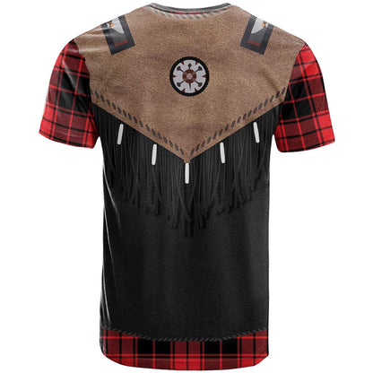 Western Cowboy Vest Style T-Shirt Black Red Plaid Pattern Graphic Tee