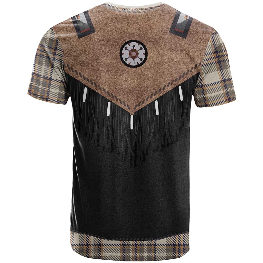 Western Cowboy Vest Style T-Shirt Brown Beige Plaid Pattern Graphic Tee