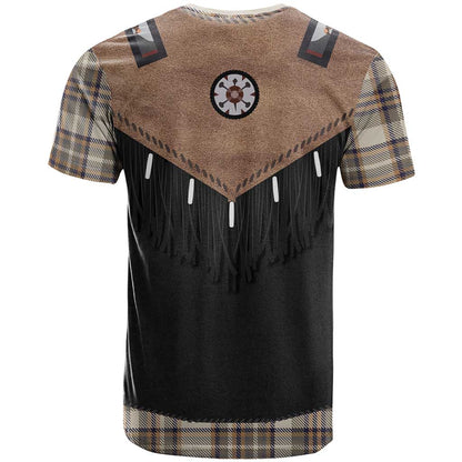 Western Cowboy Vest Style T-Shirt Brown Beige Plaid Pattern Graphic Tee