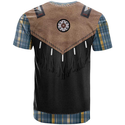 Western Cowboy Vest Style T-Shirt Blue Yellow Plaid Pattern Graphic Tee