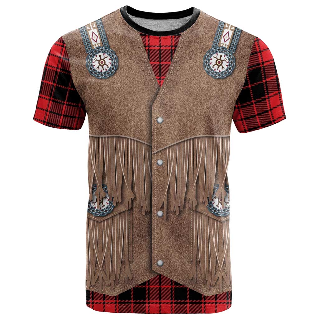 Retro Black Red Plaid T-Shirt Western Cowboy Vest Costume Graphic Tee