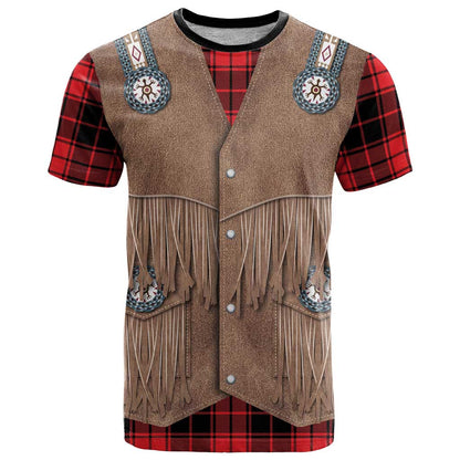 Retro Black Red Plaid T-Shirt Western Cowboy Vest Costume Graphic Tee