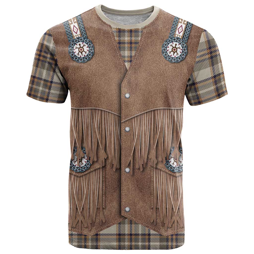 Retro Brown Beige Plaid T-Shirt Western Cowboy Vest Costume Graphic Tee