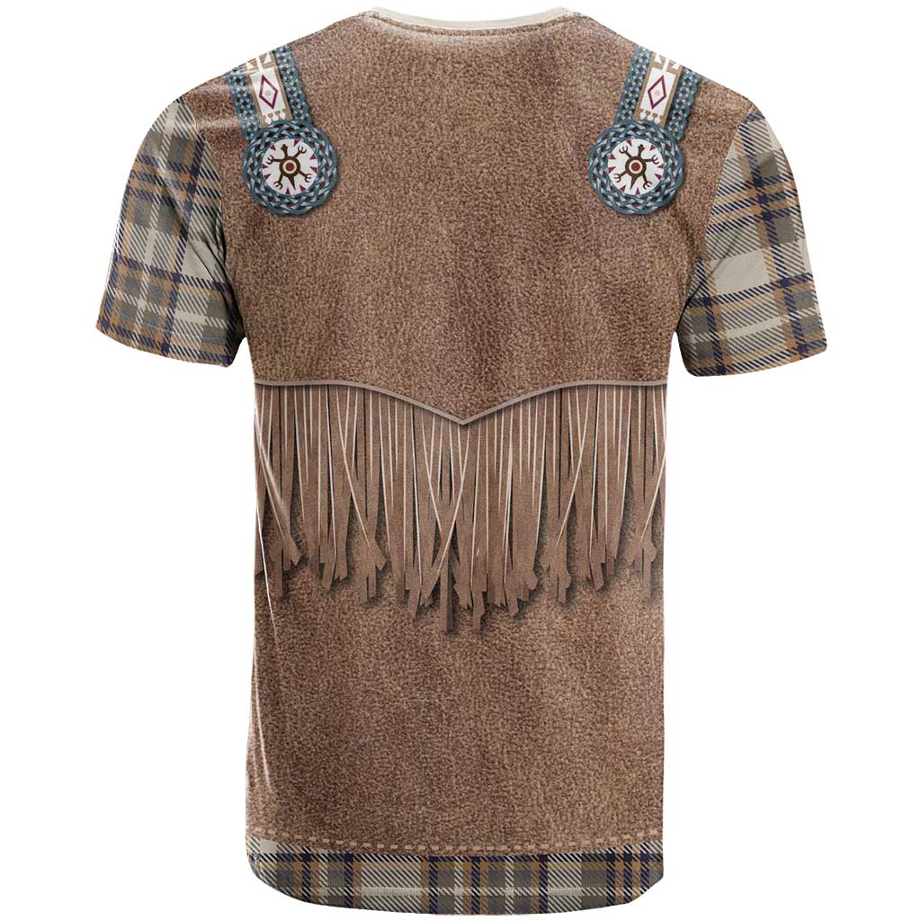 Retro Brown Beige Plaid T-Shirt Western Cowboy Vest Costume Graphic Tee